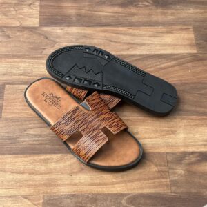 Hermes Brown Textured Leather Open Shoes