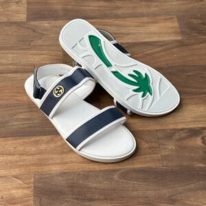 Gucci Navy-Blue & White Strapped Leather Sandals