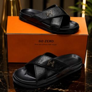 Hermes Black Cross-Strap Open Shoes